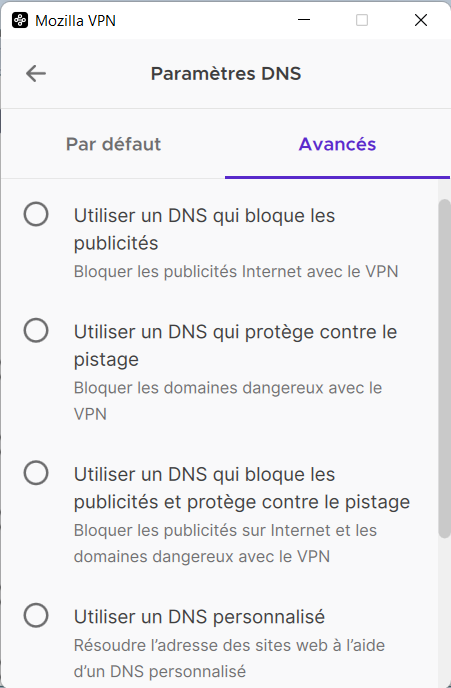 Mozilla VPN - dns