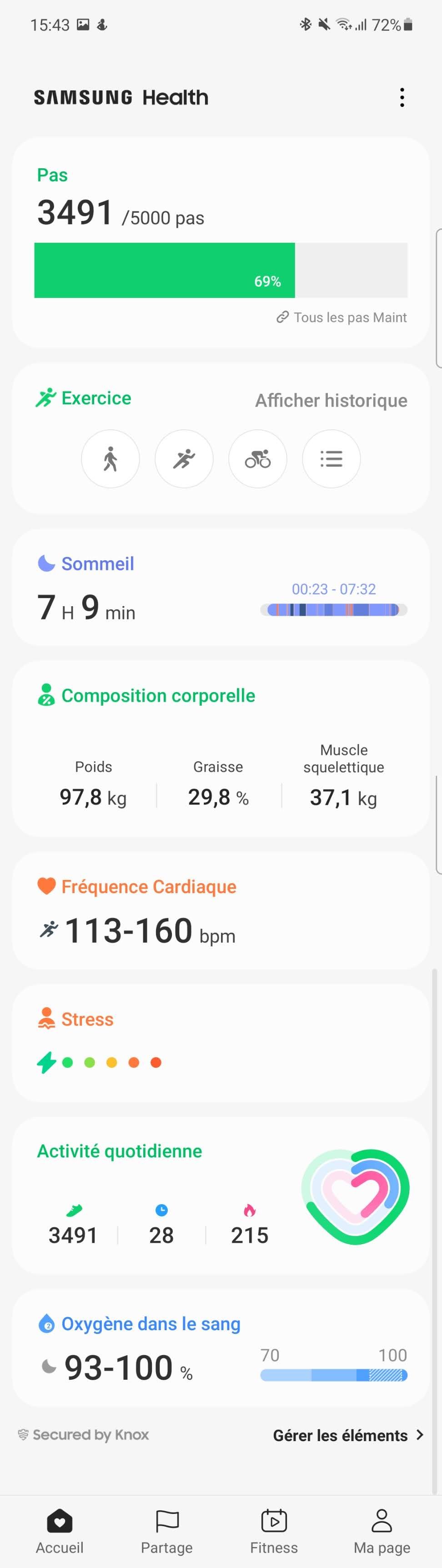 Samsung Health - Menu principal