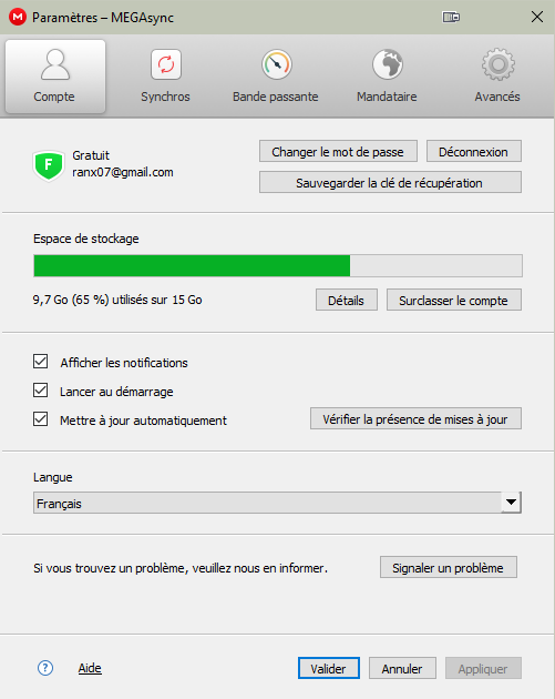 MEGA - Réglages utilisateur
